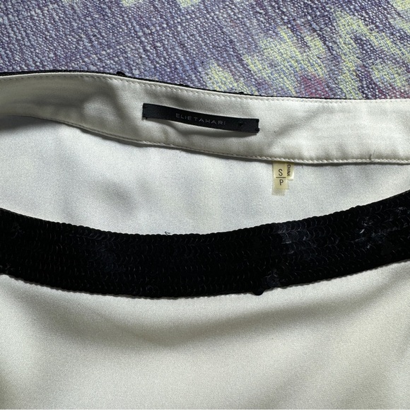 Elie Tahari White Black Sequin Boat Neck Sleeveless Blouse Women's - Picture 7 of 11